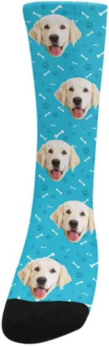 Vista 3 de Calcetines personalizados con foto de la mascota, huellas de pisadas de gato y perro, patas, huesos, calcetines largos con imagen para hombres
