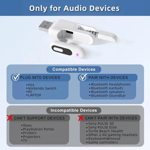 Vista 3 de Adaptador de audio Bluetooth USB-C para PS5, aptX Adaptive 2-in-1 USB-A Bluetooth Audio Adapter, Low Latency, Wireless Audio Transmitter to