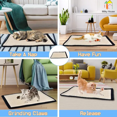 Vista 5 de Paquete de 2 almohadillas antiarañazos para gatos, almohadillas antiarañazos para muebles, cama rascador de gatito, repuesto de cartón para rampa