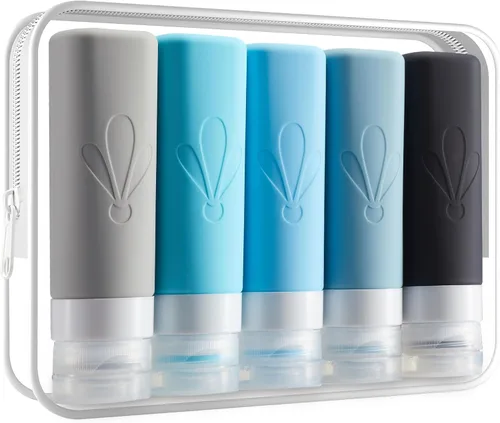 Vista 10 de INSFIT Botellas de viaje para artículos de tocador, artículos de aseo de tamaño de viaje de 3 onzas aprobadas por la TSA, sin BPA, tubos de silicona