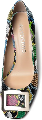 Vista 3 de WAYDERNS Zapatos de tacón alto con puntera cuadrada para mujer, de 3 pulgadas