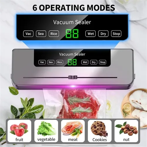 Vista 4 de Vacuum Sealer Machine, Electric Vacuum Sealer Built-in Cutter Kitchen Food Storage Seal Touch Button Dry/Wet Package for Food