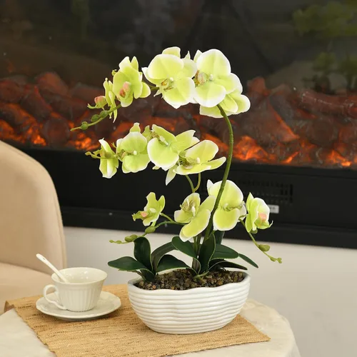 Vista 3 de Phalaenopsis - Planta de orquídea sintética de 19 pulgadas de alto, centro de mesa de orquídea de seda, arreglo floral artificial en maceta