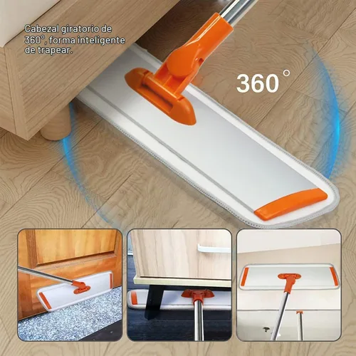 Vista 4 de Trapeador plano de microfibra húmedo-seco con mango ajustable de acero inoxidable de 51 pulgadas, 4 almohadillas reutilizables para trapear húmedo