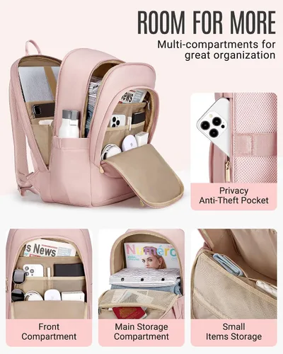 Vista 6 de LIGHT FLIGHT Mochila de viaje para mujer, mochila para laptop de 17.3 Beige