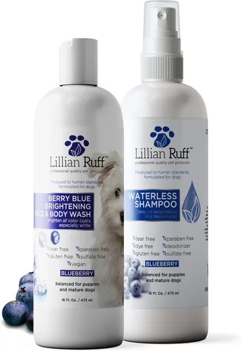 Vista 11 de Lillian Ruff Fórmula PRO Berry Blue Brightening Set de Champú y Acondicionador para Perros - Blanqueador de Calidad Profesional para Exposiciones