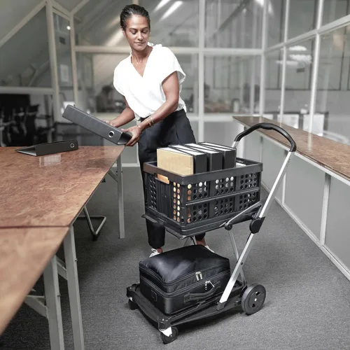Vista 4 de CLAX, Carros plegables funcionales multifuncionales, carrito plegable móvil, carrito de compras con caja de almacenamiento (negro)