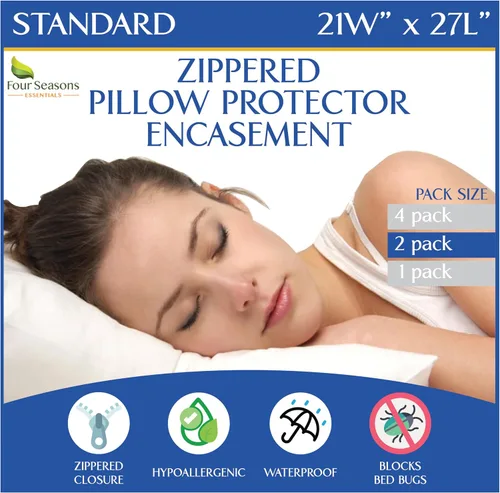 Vista 21 de Four Seasons Essentials Standard Pillow Protectors (Set of 2) – Zippered Waterproof Pillow Covers Hypoallergenic Dust Proof Pillowcase Encasement