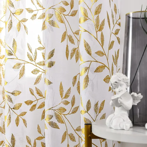 Vista 10 de Deeprove Cortinas traslúcidas color aguamarina y dorado de 63 pulgadas de largo, 2 paneles para decoración de dormitorio, cocina, decoración