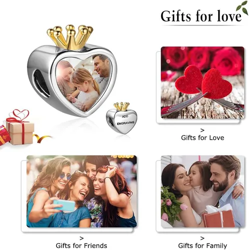 Vista 7 de Dije de foto personalizable, diseño de corazón con dije con tus seres queridos, para mujer, para regalo de madre e hija, para brazalete o collar