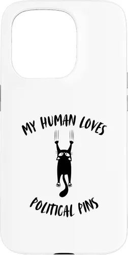 Vista 14 de iPhone 16 My Human Loves Political Pins - Cat Parent Hobby Lover Case