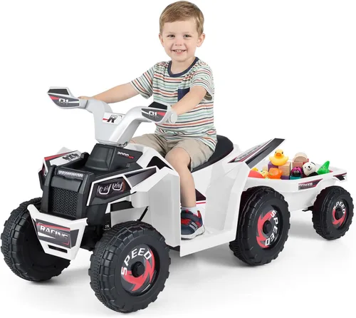 Vista 13 de Costzon Juguete ATV 2 en 1 6V para niños pequeños (con remolque, azul)