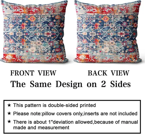 Vista 2 de Snycler Fundas de almohada boho 16x16 pulgadas juego de 2, almohadas de estilo boho para sofá en azul marino, rojo, geométrico, floral, decorativas