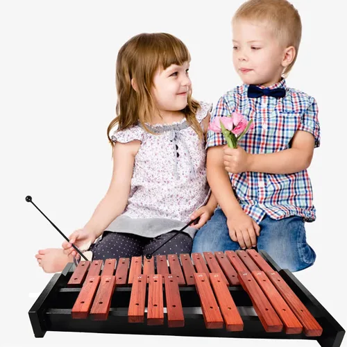 Vista 6 de ENNBOM Instrumento de percusión profesional de xilófono portátil Glockenspiel de madera de 25 teclas con mazos y bolsa de transporte