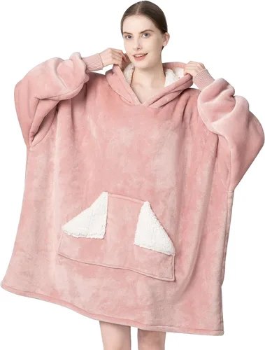 Vista 24 de Touchat - Manta con capucha portátil, sudadera con capucha de forro polar sherpa de gran tamaño con bolsillo gigante y mangas para adulto, regalo
