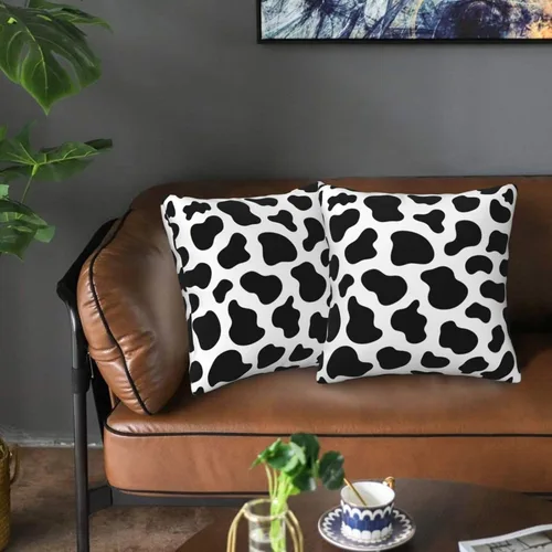 Vista 3 de Juego de 2 fundas de almohada con estampado de vaca de 18 x 18 pulgadas, color blanco y negro, fundas de cojín suaves para exteriores, para sofá