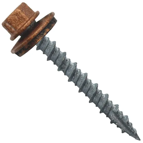 Vista 60 de 10 tornillos para techos de metal gris ABC de 1-1/2 pulgadas, cabezal de arandela hexagonal, arranque automático/roscado, arandela EPDM. 1 bolsa