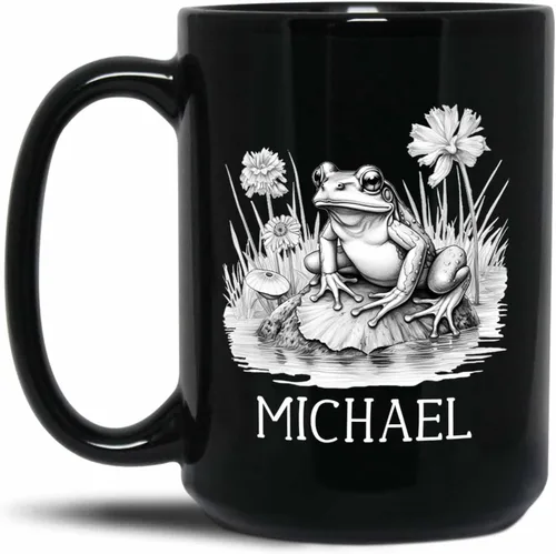 Vista 24 de Taza de café negra con diseño de oso de lápiz personalizada, regalo para los amantes de los osos, mamá y papá, taza de café de oso con dibujos