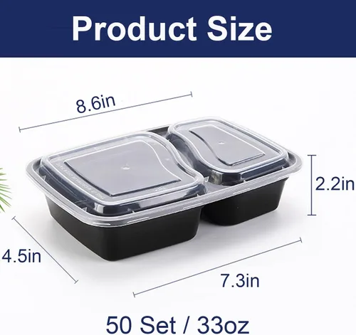 Vista 2 de Contenedor de preparación de comidas con tapas, paquete de 50 recipientes divididos de almacenamiento de alimentos aptos para microondas, 2