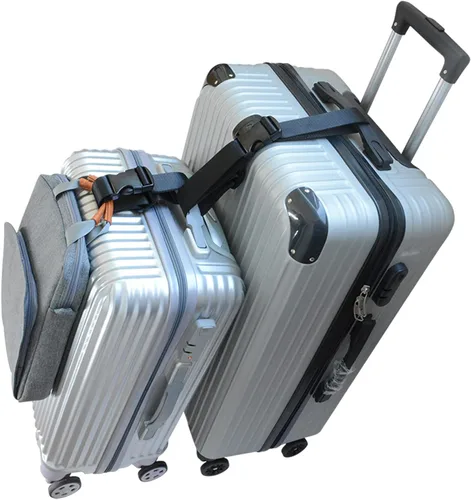 Vista 6 de Correas de equipaje, conector de equipaje, correas para maleta, cinturón de maleta ajustable resistente, accesorio de viaje para conectar su Negro