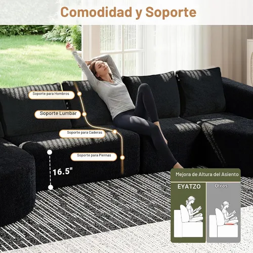 Vista 6 de Sofá modular de 144 pulgadas, sofá de nube en forma de U de gran tamaño, negro