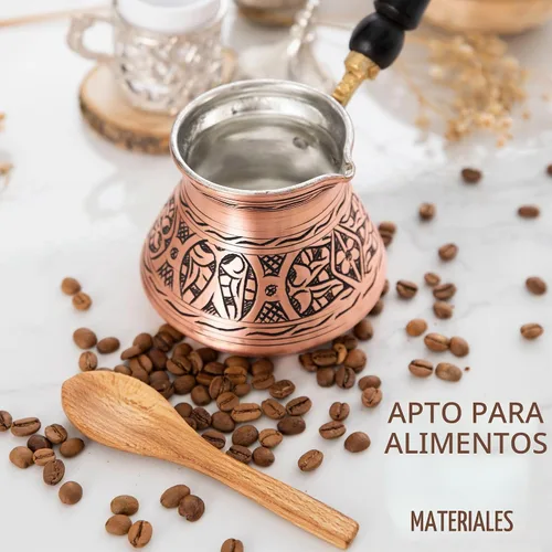 Vista 3 de Cafetera turca griega árabe de cobre de 12 onzas con mango de madera (4 tazas), Cezve, Ibrik, cafetera griega Briki, cafetera turca martillada
