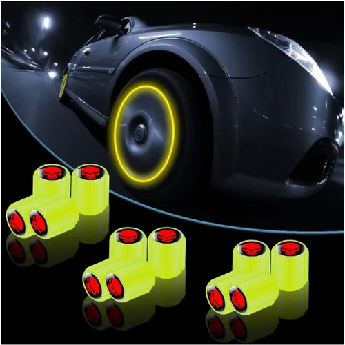 Vista 21 de 12 tapones fluorescentes para válvulas de neumáticos, resistentes a la corrosión, para automóvil, con forma de calavera iluminada luminosa que