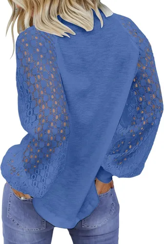 Vista 2 de MIHOLL - Suéter de encaje de manga larga para mujer, estilo casual, corte suelto