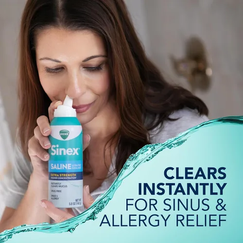 Vista 4 de VICKS Sinex Spray Nasal Salino de Fuerza Extra, Niebla Ultra Fina 3X Concentrada* Sin Medicamentos, Elimina la Mucosidad al Instante, Ultra