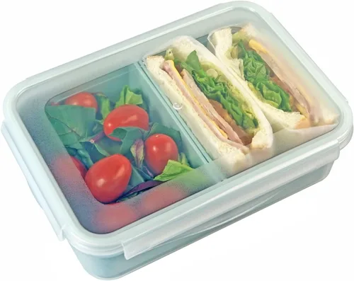 Vista 8 de Recipiente para alimentos con 2 compartimentos, color verde, 2 tazas (16.2 fl oz) Recipientes para aperitivos, compartimentos extraíbles, tapas
