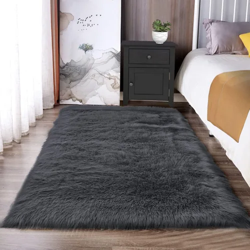 Vista 15 de Latepis - Alfombra rectangular de piel sintética tipo lana de oveja suave y esponjosa de estilo bohemio para sala de estar, dormitorio y residencias