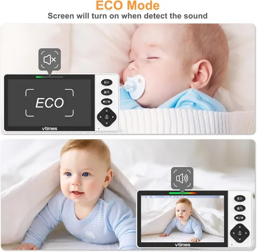 Vista 5 de VTimes - Monitor de bebé con cámara y audio, pantalla HD de 720P de 5.5 pulgadas, monitor de video sin WiFi, modo VOX, panorámica/inclinación/zoom
