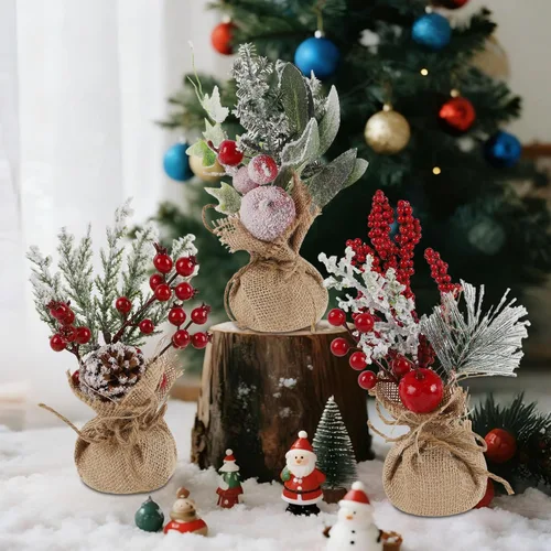 Vista 2 de winemana - 6 piezas de mini decoración de mesa de árbol de Navidad, centros de mesa navideños