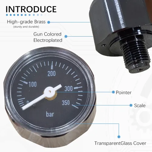 Vista 7 de 1/8 "BSP 350Bar Paintball Gauge 1.102 in Medidor de presión Regulador Piezas para Paintball Airsoft Air Rifle PCP FX EDGUN Manómetro