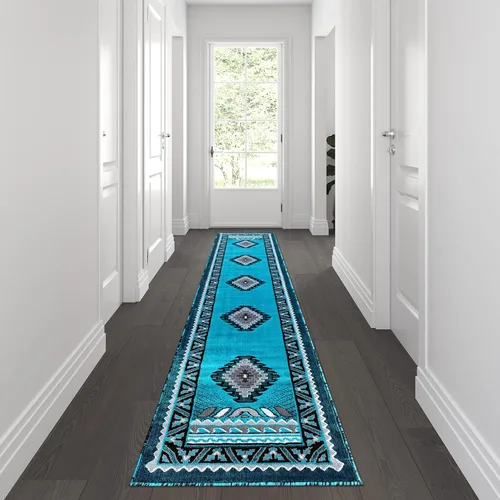Vista 6 de Flash Furniture Ventana Collection - Alfombra decorativa del suroeste, alfombra de olefinas verde cazador de pelo bajo, alfombra de área de 2 x 7