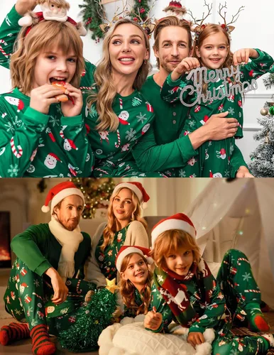 Vista 2 de Ekouaer Conjunto de pijama de Navidad familiar a juego para mujeres, hombres, niños, pijamas de manga larga, ropa de dormir para vacaciones