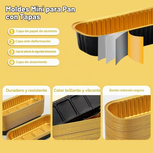 Vista 2 de Ruckae Paquete de 100 Mini Moldes para Pan Mini Moldes para Hornear Pan con Tapas y Cucharas, Moldes de Papel de Aluminio Desechables, Moldes