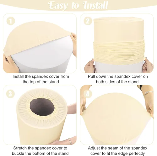 Vista 5 de Fivenl Juego de 5 fundas de elastano para pedestal cilíndrico, color beige, elásticas, cubiertas de zócalo cilíndrico para mesa de postre, cubierta