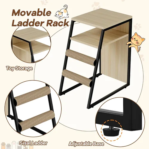 Vista 5 de Caja de arena para gatos para 2 gatos y puertas, casa doble para gatos con espacio de almacenamiento, casa de juegos para gatos con hamaca y puerta