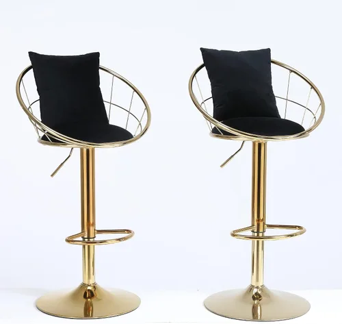 Vista 5 de Taburete de bar de terciopelo ajustable, juego de 2, taburete de bar altura de mostrador con diseño de rejilla trasera, base dorada, almohada