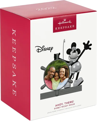 Vista 3 de Hallmark Keepsake Adorno de Navidad de plástico 2022, Disney Mickey Mouse Ahoy, ¡allí! Steamboat Willie