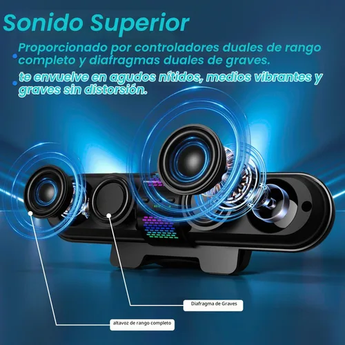Vista 3 de BESTISAN Altavoz para computadora, conexión Bluetooth 5.3/USB con cable A/C, 6 modos de luz RGB, barra de sonido