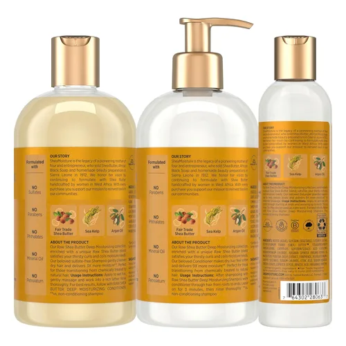 Vista 2 de SheaMoisture Cuidado del cabello hidratante profundo, 3 unidades de manteca de karité cruda para cabello rizado, seco y dañado, sin sulfato, champú
