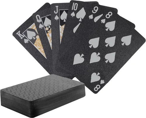 Vista 9 de 10 Paquetes de Cartas de Juego - 5 Negras 5 Doradas HD, 54 Cartas de Póquer Estándar de Plástico Impermeable para Fiestas Familiares naipes de oro