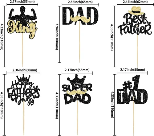 Vista 2 de Gyufise 24 adornos para cupcakes con purpurina para el Día del Padre, diseño de bigote con purpurina, para papá, mejor papá, herramienta