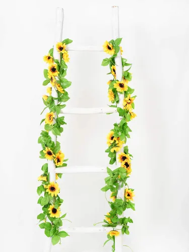 Vista 6 de DearHouse Paquete de 4 guirnaldas de girasoles artificiales de seda con hojas verdes, decoración de mesa de boda