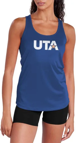 Vista 450 de Camiseta deportiva sin mangas oficial de NCAA Collegiate para mujer, con espalda cruzada, colección con logotipo primario