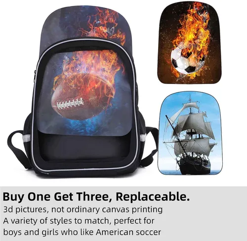 Vista 2 de CSWMZQZY Mochila de fútbol americano para niños, bolsa escolar de 17 pulgadas reemplazable para niños de 8 a 12 años, regalo para el inicio