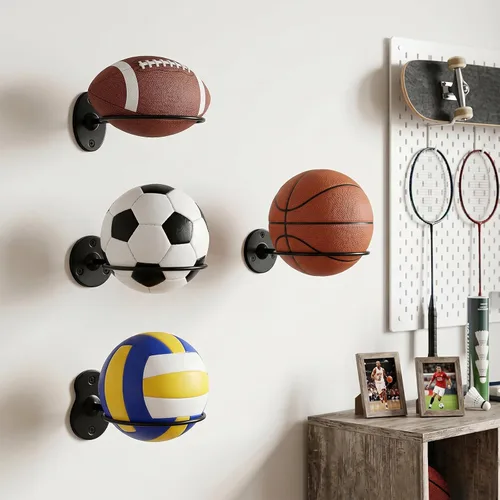 Vista 9 de Soporte de pared para baloncesto, soporte de bola de metal de 7 pulgadas de diámetro, almacenamiento de pelotas para baloncesto, fútbol, voleibol