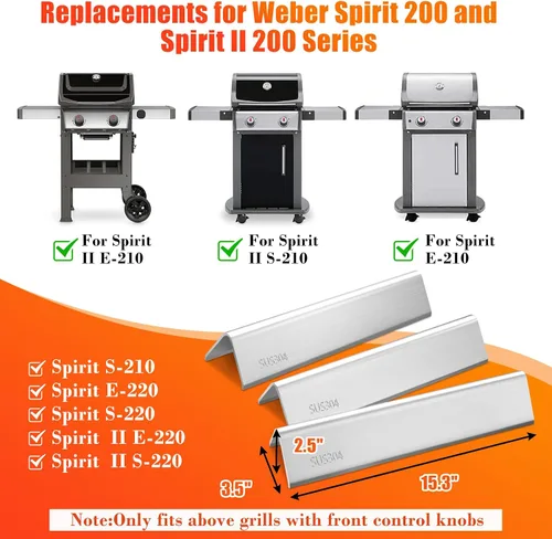 Vista 2 de 7635 Barras aromatizantes SUS304 de 15.3 pulgadas para Weber Spirit I y II 200 Series - E210, S210, E220, S220 con perillas de control frontal